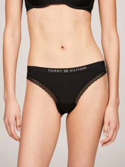 Figi|Bielizna*Tommy Hilfiger Thongi Z Logo I Koronkowym Wykończeniem BLACK