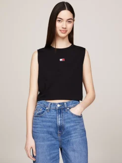 T-Shirty*Tommy Hilfiger Top Bez Rękawów O Pudełkowym Kroju Z Naszywką BLACK