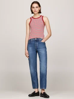 T-Shirty*Tommy Hilfiger Top Bez Rękawów W Paski O Prążkowanej Fakturze FIVE MM STP/ ECRU/ DARK MAGMA