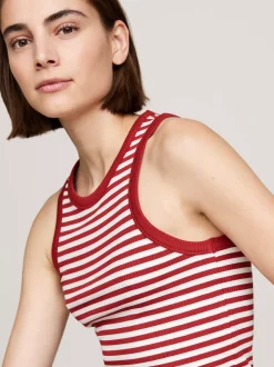 T-Shirty*Tommy Hilfiger Top Bez Rękawów W Paski O Prążkowanej Fakturze FIVE MM STP/ ECRU/ DARK MAGMA