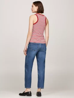 T-Shirty*Tommy Hilfiger Top Bez Rękawów W Paski O Prążkowanej Fakturze FIVE MM STP/ ECRU/ DARK MAGMA