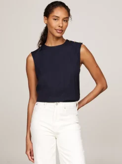 T-Shirty*Tommy Hilfiger Top Bez Rękawów Z Wytłaczanymi Guzikami DESERT SKY