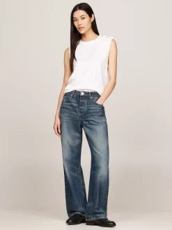 T-Shirty*Tommy Hilfiger Top Bez Rękawów Z Wytłaczanymi Guzikami ECRU