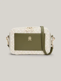 Torebki Na Pasku*Tommy Hilfiger Torba Na Aparat Z żakardowego Płótna UTILITY OLIVE/NEUTRAL MONO