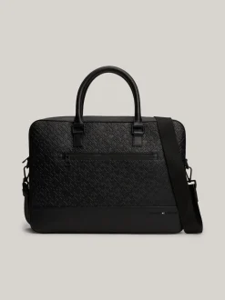 Torby Na Laptopa*Tommy Hilfiger Torba Na Laptopa Z Wytłoczonym Monogramem TH BLACK