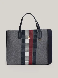 Torebki-Worki*Tommy Hilfiger Torba Typu Tote Z Mieszanki Wełny TH Monogram MID GREY HEATHER
