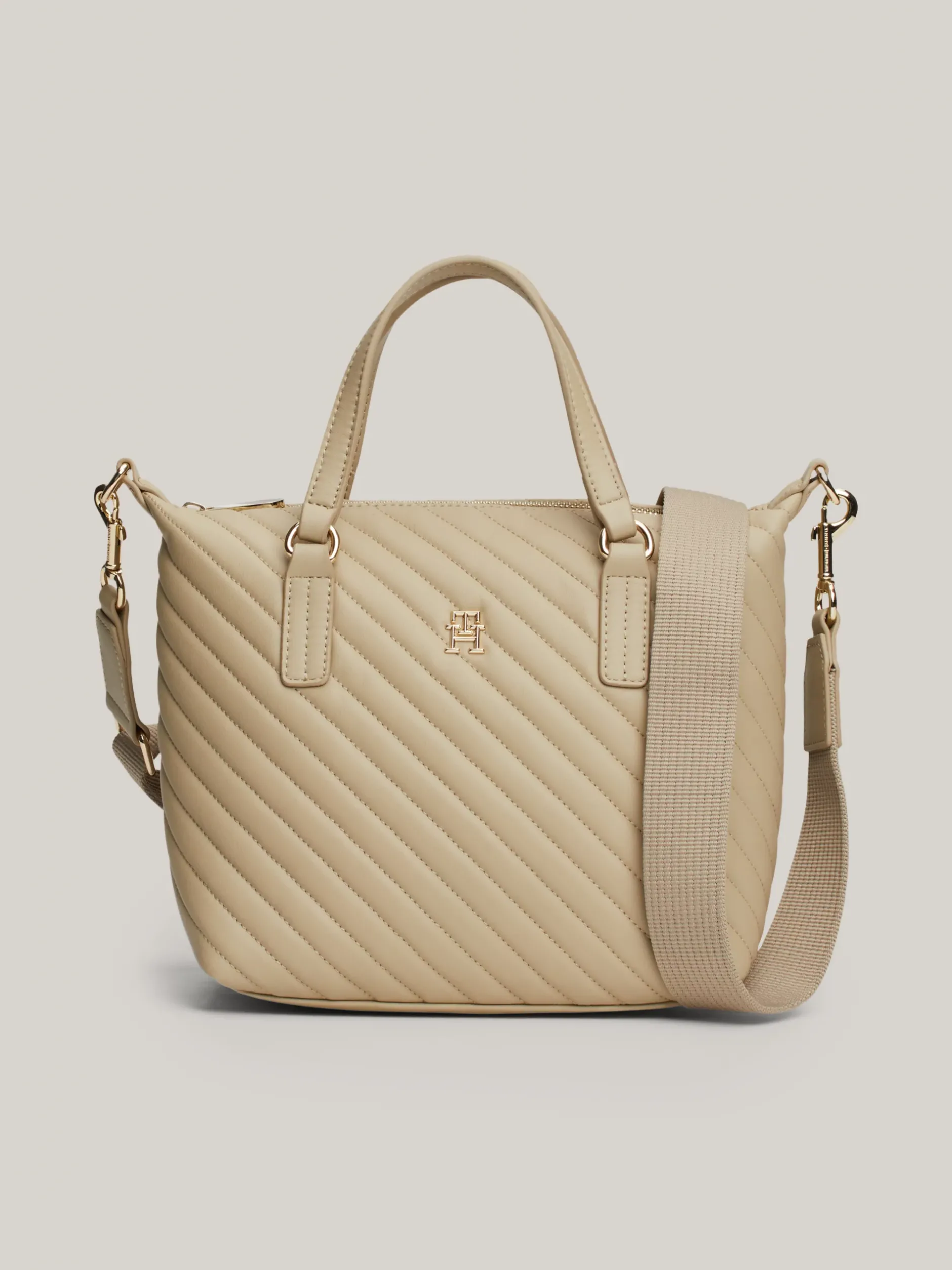 Torebki Tote*Tommy Hilfiger Torba Typu Tote Z Przeszyciami TH Monogram BEIGE