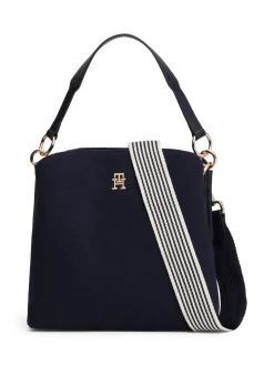 Torby-Worki*Tommy Hilfiger Torebka Bucket Z Mieszanki Wełny TH Monogram SPACE BLUE