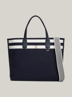 Torebki-Worki*Tommy Hilfiger Torebka Na Pasku Z Mieszanki Wełny TH Mongoram SPACE BLUE