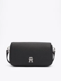 Torebki Na Pasku*Tommy Hilfiger Torebka Na Ramię TH Emblem Z Klapką BLACK