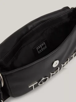 Torebki Na Pasku*Tommy Hilfiger Torebka Na Ramię Z Klapką I Metalowym Logo BLACK