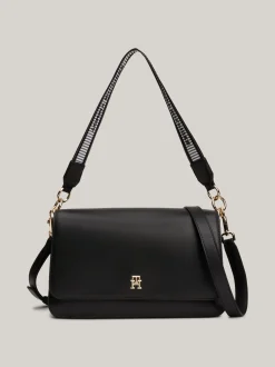 Torby Na Ramię*Tommy Hilfiger Torebka Na Ramię Z Parcianym Paskiem BLACK