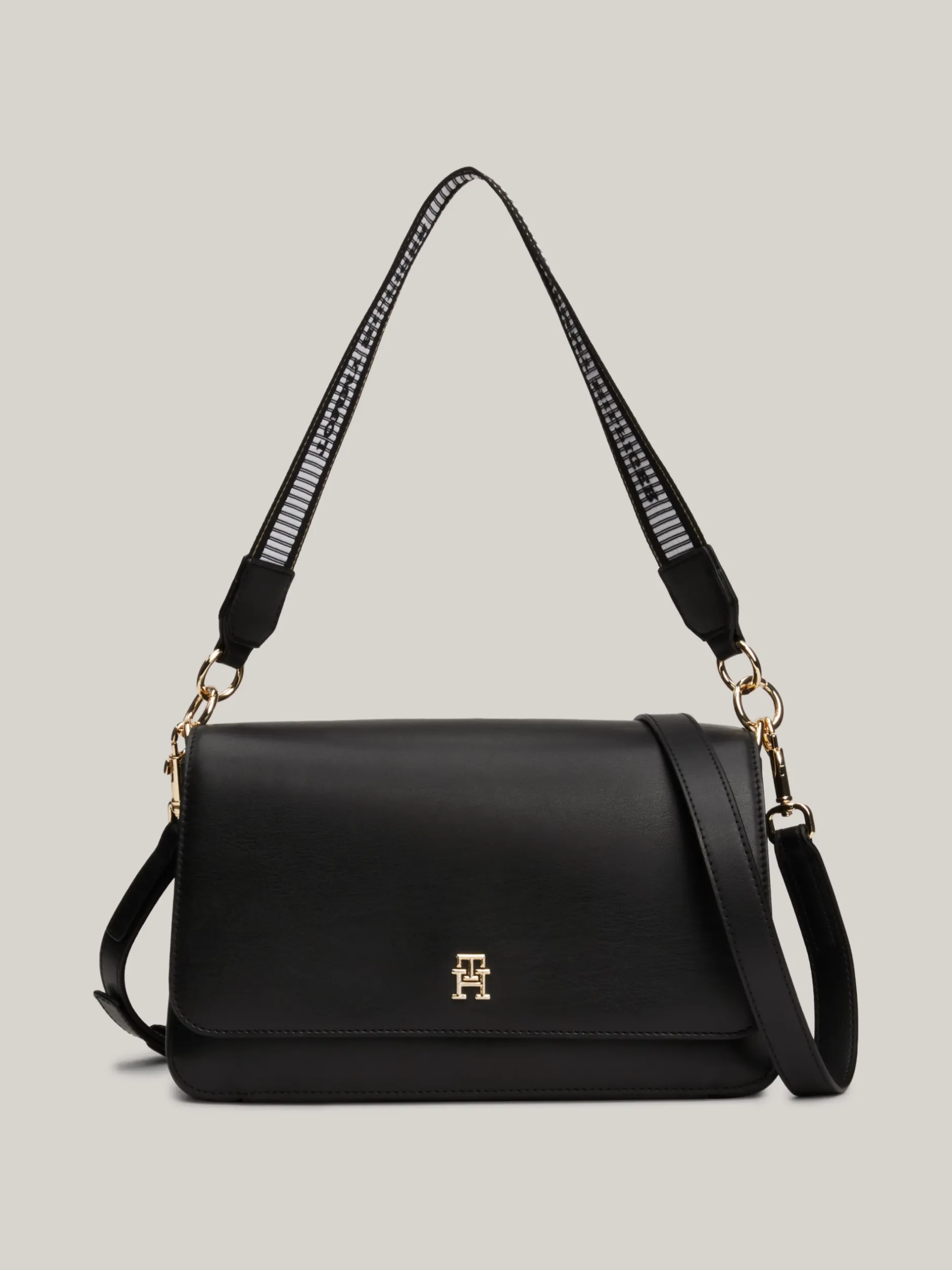 Torby Na Ramię*Tommy Hilfiger Torebka Na Ramię Z Parcianym Paskiem BLACK