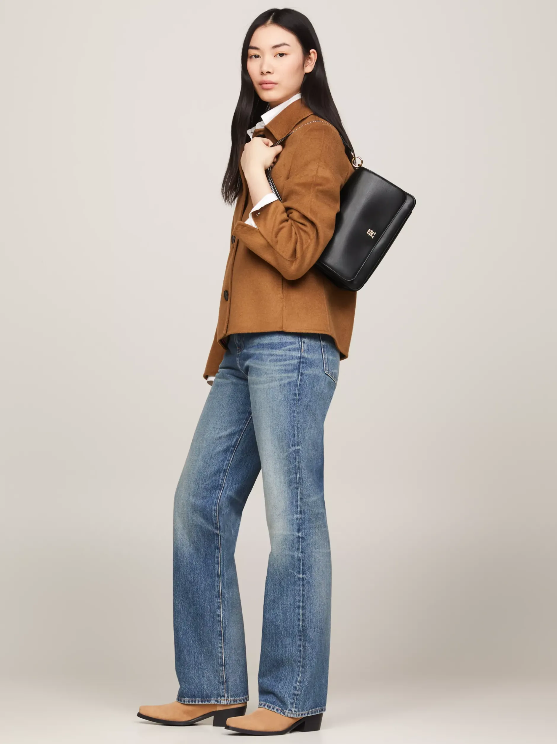 Torby Na Ramię*Tommy Hilfiger Torebka Na Ramię Z Parcianym Paskiem BLACK