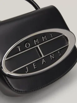 Torebki Na Pasku*Tommy Hilfiger Torebka Na Ramię Z Plakietką Z Logo BLACK