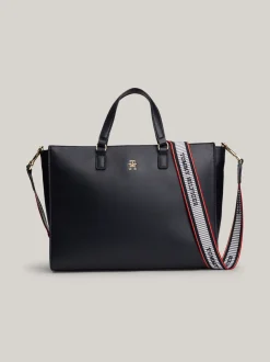 Torebki Tote*Tommy Hilfiger Torebka Z Parcianym Paskiem I Logo SPACE BLUE