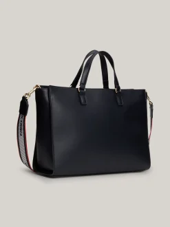 Torebki Tote*Tommy Hilfiger Torebka Z Parcianym Paskiem I Logo SPACE BLUE