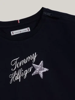 Topy I T-Shirty*Tommy Hilfiger T-shirt Adaptive Z Gwiazdką Z Cekinów I Logo DESERT SKY