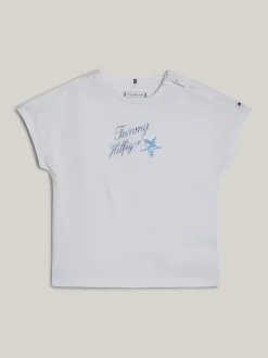 Topy I T-Shirty*Tommy Hilfiger T-shirt Adaptive Z Gwiazdką Z Cekinów I Logo WHITE