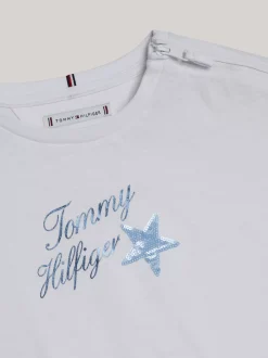 Topy I T-Shirty*Tommy Hilfiger T-shirt Adaptive Z Gwiazdką Z Cekinów I Logo WHITE