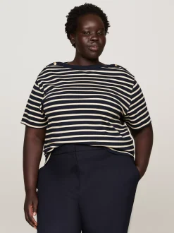 T-Shirty*Tommy Hilfiger T-shirt Curve Z Dekoltem W łódkę BRETON STP DESERT SKY/COUNTRY IVORY
