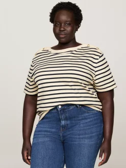 T-Shirty*Tommy Hilfiger T-shirt Curve Z Dekoltem W łódkę BRETON STP COUNTRY IVORY/DESERT SKY