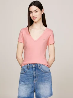 T-Shirty*Tommy Hilfiger T-shirt Essential Z Dekoltem W Szpic BALLET PINK