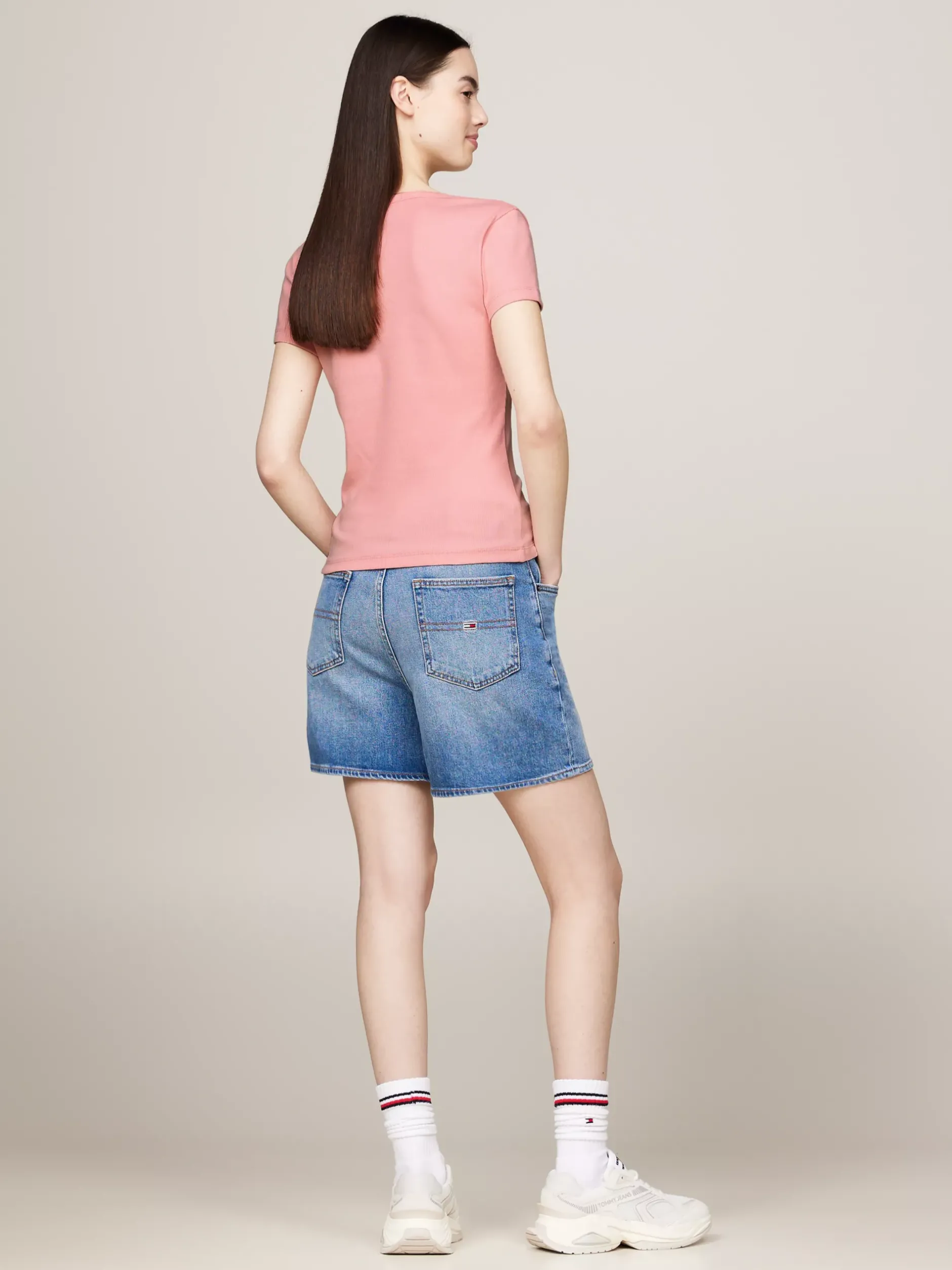 T-Shirty*Tommy Hilfiger T-shirt Essential Z Dekoltem W Szpic BALLET PINK