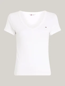 T-Shirty*Tommy Hilfiger T-shirt Essential Z Dekoltem W Szpic WHITE