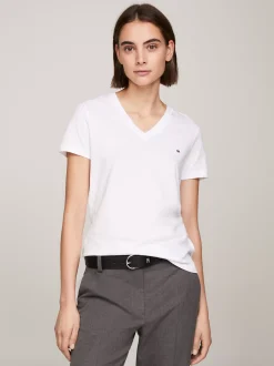 T-Shirty*Tommy Hilfiger T-shirt Heritage Z Dekoltem W Kształcie Litery V CLASSIC WHITE