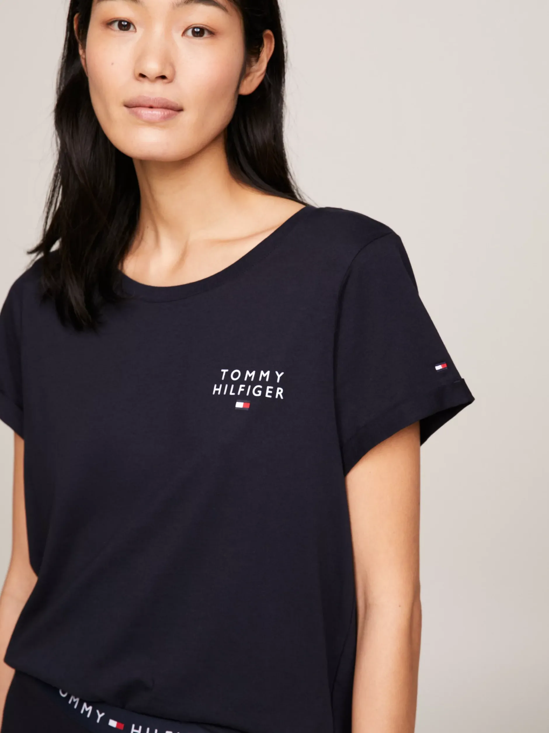 Stroje Domowe*Tommy Hilfiger T-shirt Lounge Z Logo TH Original DESERT SKY