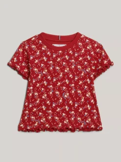 Topy I T-Shirty*Tommy Hilfiger T-shirt O Ażurowym Splocie W Kwiatowy Wzór DARK MAGMA ALLOVER FLOWER
