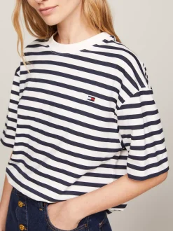 T-Shirty*Tommy Hilfiger T-shirt O Luźnym Kroju W Paski REG STP ANCIENT WHITE/ DESERT SKY