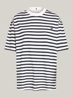 T-Shirty*Tommy Hilfiger T-shirt O Luźnym Kroju W Paski REG STP ANCIENT WHITE/ DESERT SKY