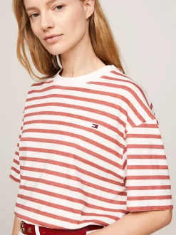 T-Shirty*Tommy Hilfiger T-shirt O Luźnym Kroju W Paski REG STP ANCIENT WHITE/ TERRA RED