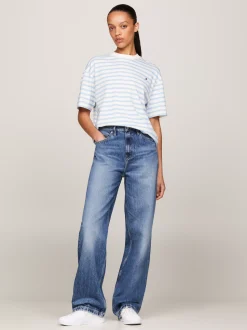 T-Shirty*Tommy Hilfiger T-shirt O Luźnym Kroju W Paski REG STP ANCIENT WHITE/ VESSEL BLUE