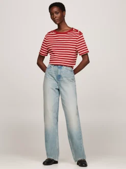 T-Shirty*Tommy Hilfiger T-shirt O Luźnym Kroju Z Dekoltem W łódkę BRETON STP MAGMA/ COUNTRY IVORY