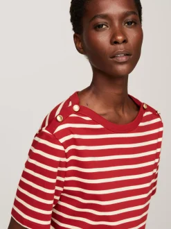 T-Shirty*Tommy Hilfiger T-shirt O Luźnym Kroju Z Dekoltem W łódkę BRETON STP MAGMA/ COUNTRY IVORY