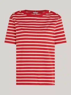 T-Shirty*Tommy Hilfiger T-shirt O Luźnym Kroju Z Dekoltem W łódkę BRETON STP MAGMA/ COUNTRY IVORY