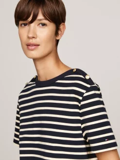 T-Shirty*Tommy Hilfiger T-shirt O Luźnym Kroju Z Dekoltem W łódkę BRETON STP DESERT SKY/COUNTRY IVORY