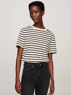 T-Shirty*Tommy Hilfiger T-shirt O Luźnym Kroju Z Dekoltem W łódkę BRETON STP COUNTRY IVORY/DESERT SKY