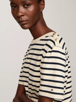 T-Shirty*Tommy Hilfiger T-shirt O Luźnym Kroju Z Dekoltem W łódkę BRETON STP COUNTRY IVORY/DESERT SKY
