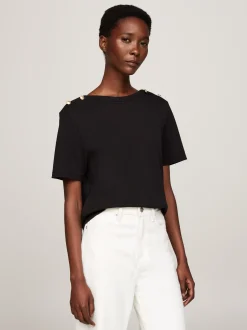 T-Shirty*Tommy Hilfiger T-shirt O Luźnym Kroju Z Dekoltem W łódkę BLACK