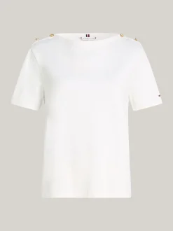 T-Shirty*Tommy Hilfiger T-shirt O Luźnym Kroju Z Dekoltem W łódkę ECRU