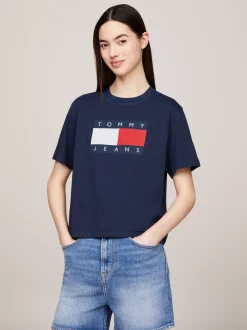 T-Shirty*Tommy Hilfiger T-shirt O Pudełkowym Kroju Z Naszywką Z Flagą DARK NIGHT NAVY