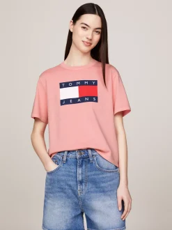 T-Shirty*Tommy Hilfiger T-shirt O Pudełkowym Kroju Z Naszywką Z Flagą BALLET PINK
