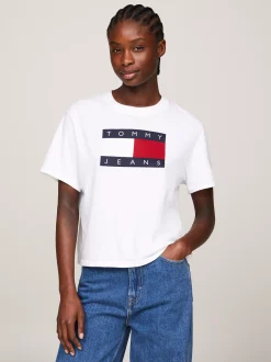 T-Shirty*Tommy Hilfiger T-shirt O Pudełkowym Kroju Z Naszywką Z Flagą ANCIENT WHITE