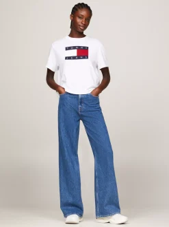 T-Shirty*Tommy Hilfiger T-shirt O Pudełkowym Kroju Z Naszywką Z Flagą ANCIENT WHITE