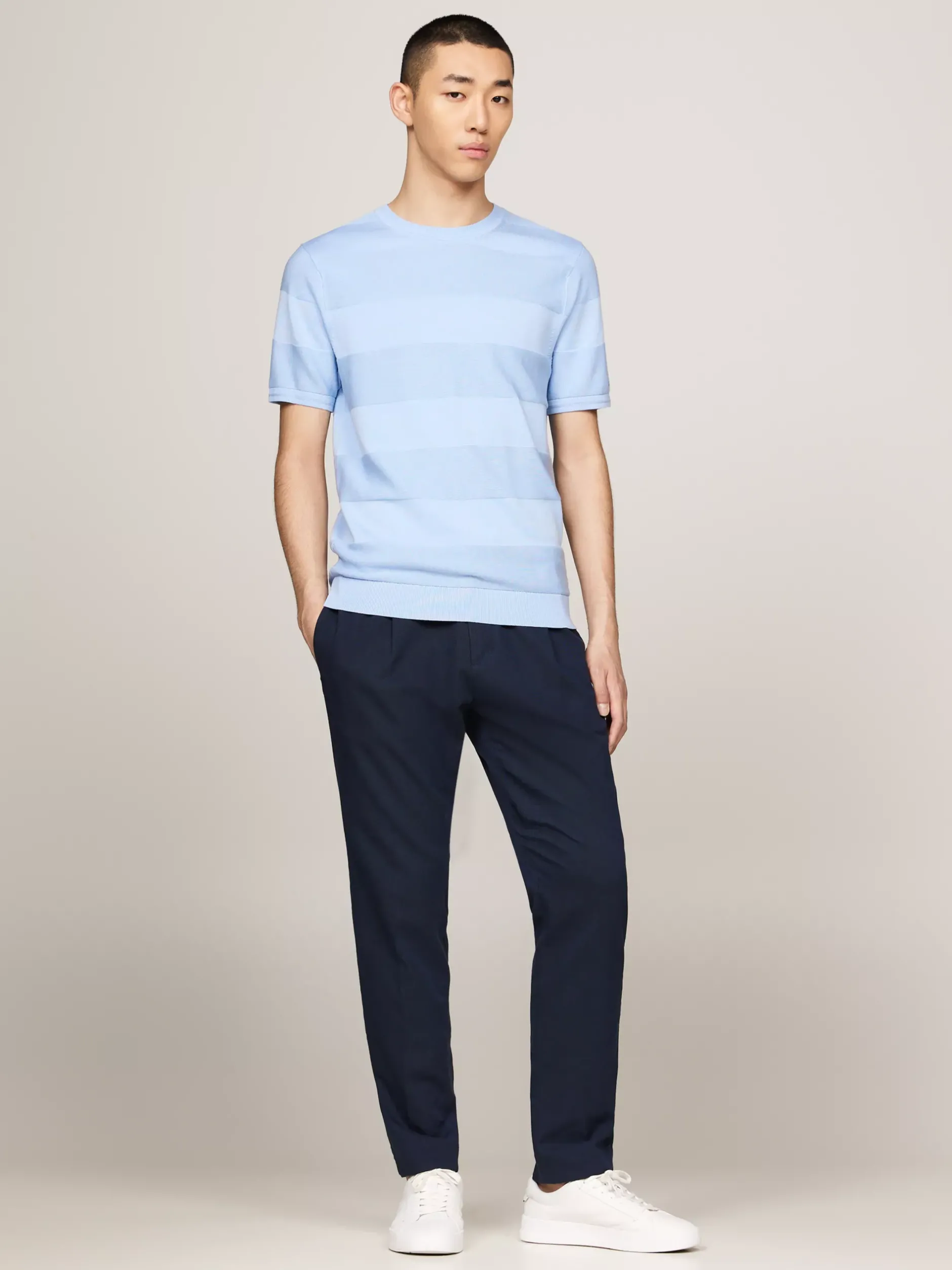 Swetry Z Okrągłym Dekoltem|Swetry*Tommy Hilfiger T-shirt O Swetrowym Splocie W Paski VESSEL BLUE