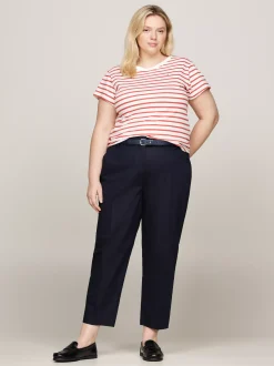 T-Shirty*Tommy Hilfiger T-shirt O Wąskim Kroju Curve 1985 Collection BRETON STP/ ECRU/ TERRA RED